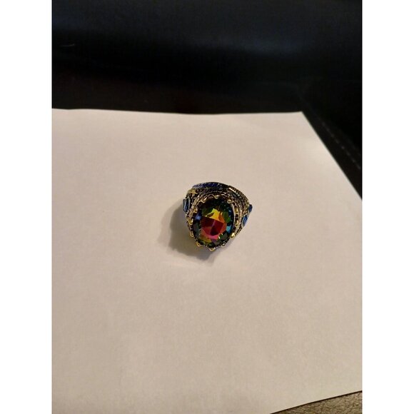 Stunning Large Multi-Colored Silver Ring Women Men Size 8 - Picture 5 of 6